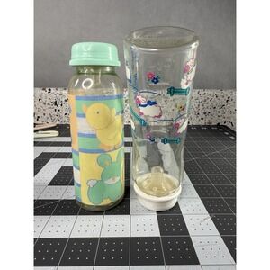 Vintage Decorated Baby Nursing Bottles Johnson's 8 Oz Still In Diapers